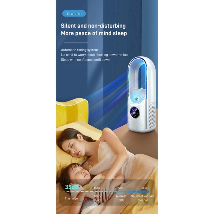 Portable USB Air Cooler Leafless Electric Fan 6 Speed Silent Timer Air Conditioner Cooling Fan Humidifier Conditioning Fan