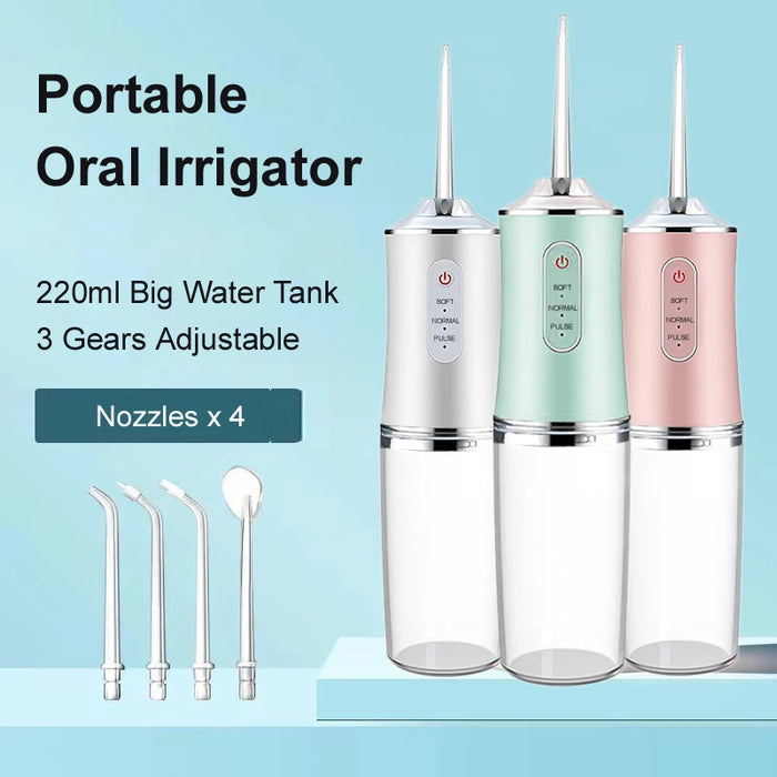 Dental Oral Irrigator Water Flosser Thread Teeth Pick Mouth Washing Machine 4 Nozzels 3 Modes USB Rechargeable 220ml Tank