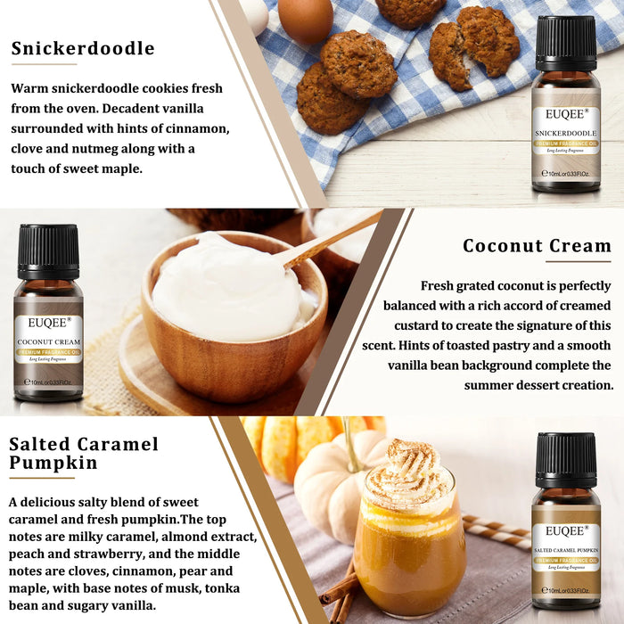 EUQEE 6PCS Fragrance Oils Gift Set  - Pumpkin Pie, Coconut Cream,Coffee Cake, Blueberry Pancakes,Snickerdoodle,Caramel Pumpkin