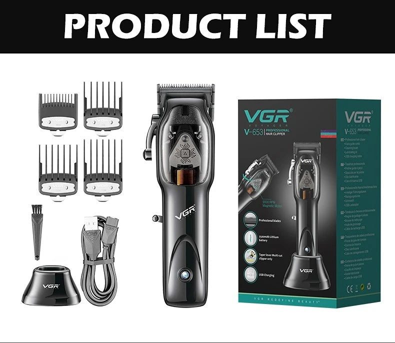 VGR Hair Clipper Professional Hair Cutting Machine Cordless Hair Trimmer Electric Barber Haircut Trimmer for Men V 653