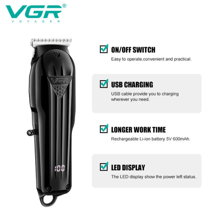 VGR Hair Clipper Professional Hair Cutting Machine Rechargeable Barber Hair Trimmer Cordless Haircut Clipper for Men V-282 V-982