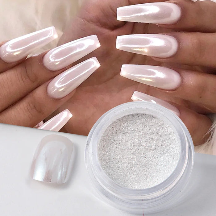 1 Box Chrome Mirror Nail Powder Pearl White Rubbing Pigment Dust Moonlight Effect Shimmer Glitter Manicure Decor Nail Accessorie