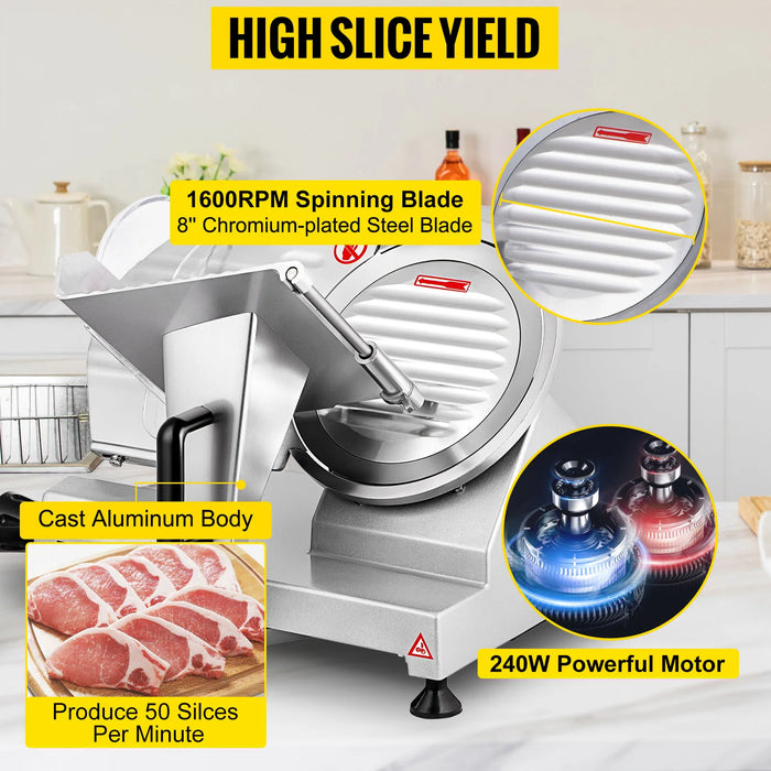 VEVOR 8 Inch Blade Electric Food Slicer Grinder Home Meat Slicer Machine Commercial Deli Meat Cheese Beef Mutton Turkey Cutter