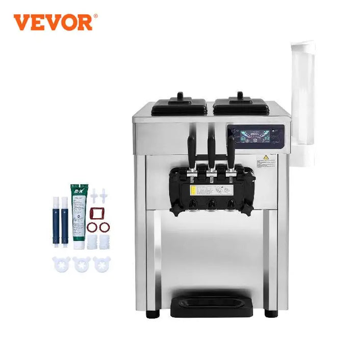 VEVOR Commercial Ice Cream Machine 18-28 L/H Yield 1850W 3-Flavor Countertop Soft Serve Ice Cream Maker Stainless Steel Cylinder