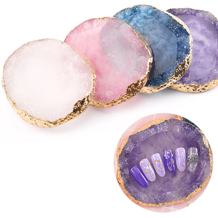 Round Resin Agate Stone Nail Color Palette Gel Polish Display Pallet Mixing Paint Plate For Nails Art Display Showing Shelf