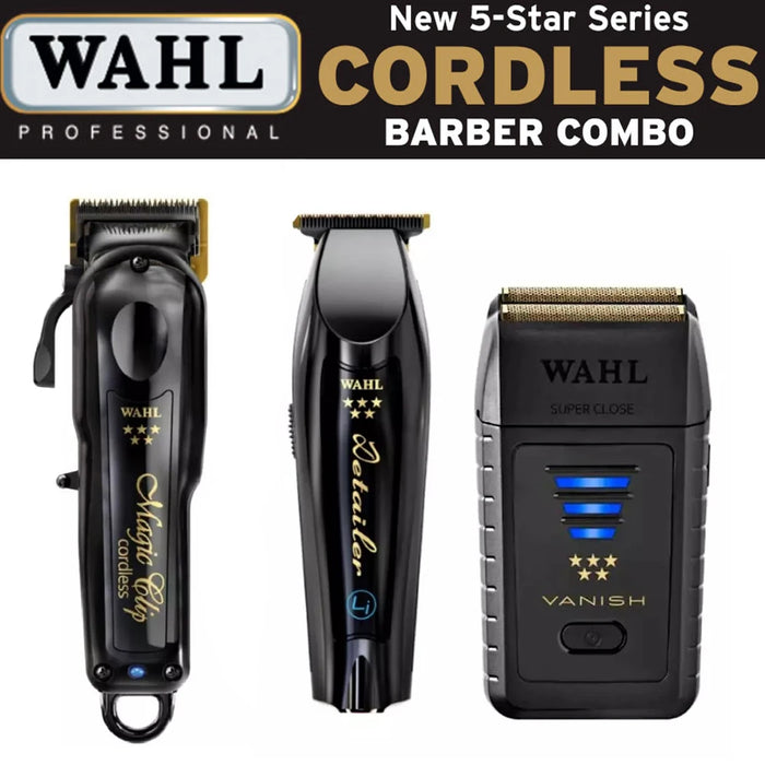 Professional Wahl Magic Clip Black Combo Kit Cordless Hair Clipper&Detailer Li Trimmer&Vanish Shaver For Barbers and Stylists