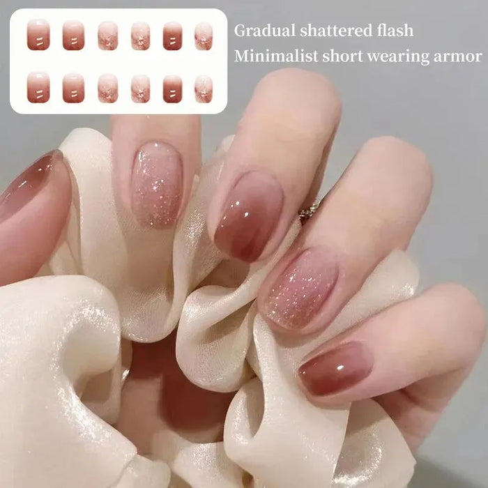 Caramel Gradient Wear Nail Piece Winter High Sense Of Pure Desire Ice Transparent Color Wear Nail Blush Removable False Nails