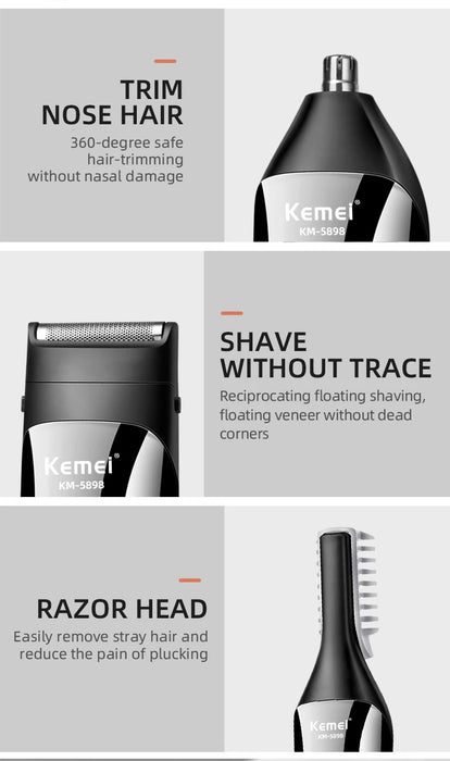 Kemei Waterproof 11 in 1 Men's Grooming Kit Electric Beard Trimmer Cordless Razor Hair Clippers Rechargeable Nose Trimmer