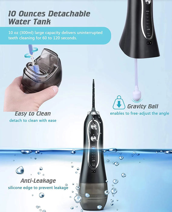 KinseiBeauty Water Flosser Dental Oral Irrigator Teeth Whitenin Portable Dental Flosser USB Rechargeable 5 Modes 300ml Tank