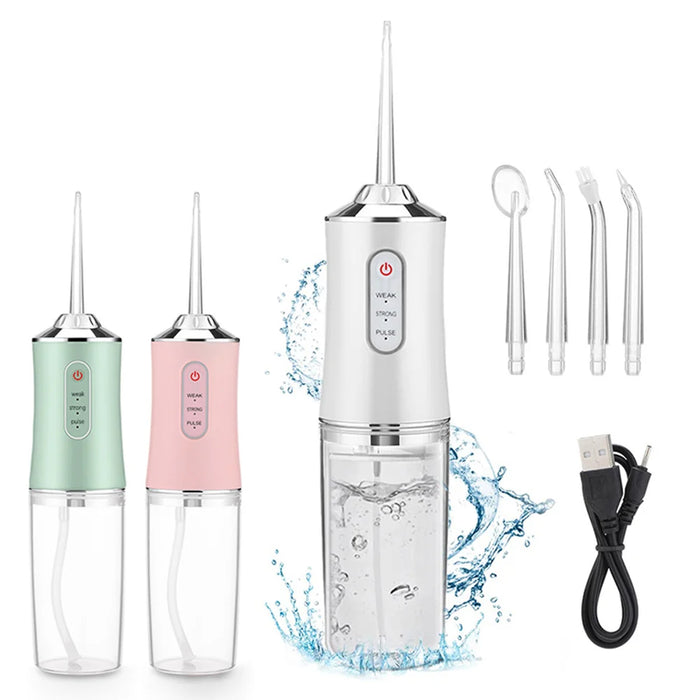 Dental Floss, Portable Cordless Oral Irrigator Cleaning 3 Modes, Waterproof Rechargeable Dental Cleaner, with 4 Nozzles