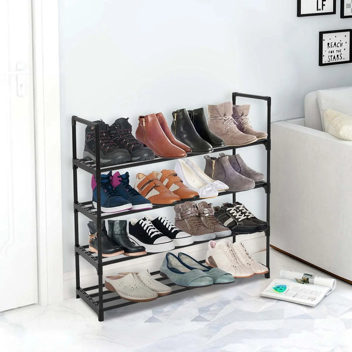 4 Tier Compact Shoe Rack Stand Space Saving Storage Organiser Shelf Quick Metal