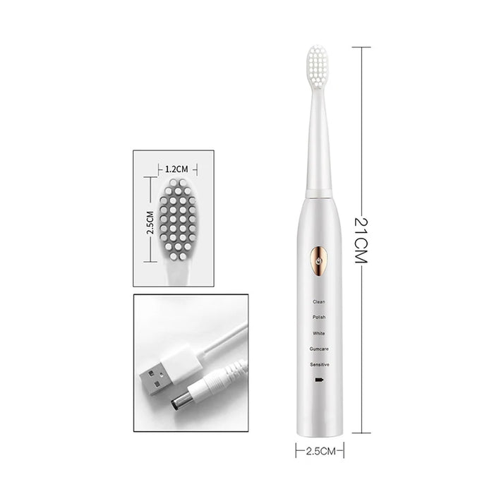 Sonic Electric Toothbrush For Adult Black White Whitening Timer Soft Hair IPX7 Waterproof 5-gear Mode USB Charging Teeth Brush