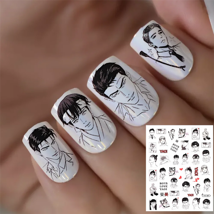 TSC-407 TSC-330 The Love Story of Two Handsome Korean Cartoons  DIY 3D Back glue Nail Art Stickers Decals Sliders