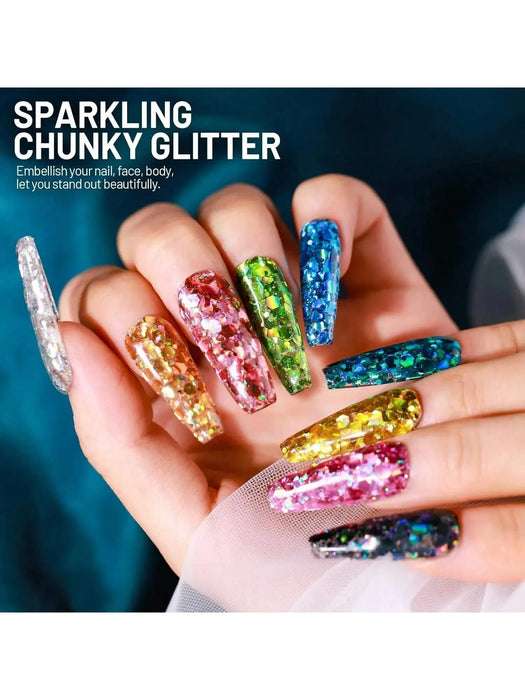 Holographic Chunky Glitter, 15 Colors Craft Glitter for Resin, Nail Glitter, Festival Cosmetic Eye Hair Face Body Glitter