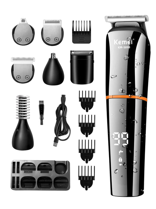 Kemei Waterproof 11 in 1 Men's Grooming Kit Electric Beard Trimmer Cordless Razor Hair Clippers Rechargeable Nose Trimmer