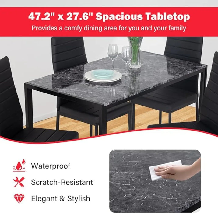 Dining Table and Chairs Set Modern Rectangular Marble Table top with 4 Chairs PU Leather for Dining Room and Kitchen