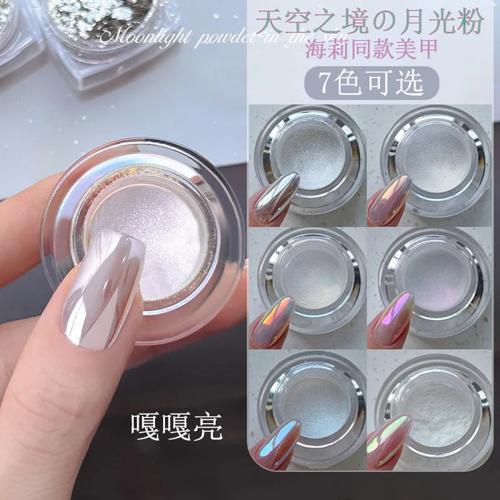 Glossy Moonlight Mirror Nail Powder White Aurora Chrome Dust Shiny Pearl Rubbing Powder Metallic Silver Effect  Moonlight Powder