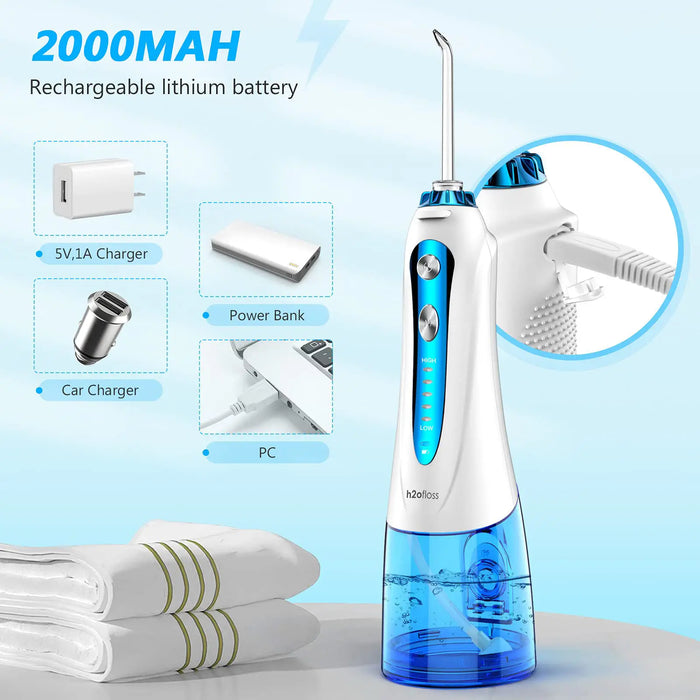 h2ofloss Oral Irrigator Dental for Teeth Portable Water Flosser Travel  Braces Rechargeable & Waterproof Dental Water Jet 300ML