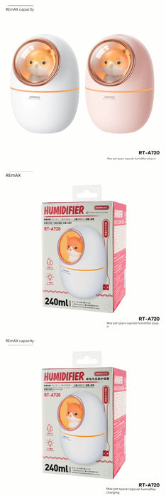 Remax Cute Pet Space Capsule Humidifier Ultra-Quiet Nano Fine Sprays USB Portable Small Night Lamp Automatic Power off Neutral