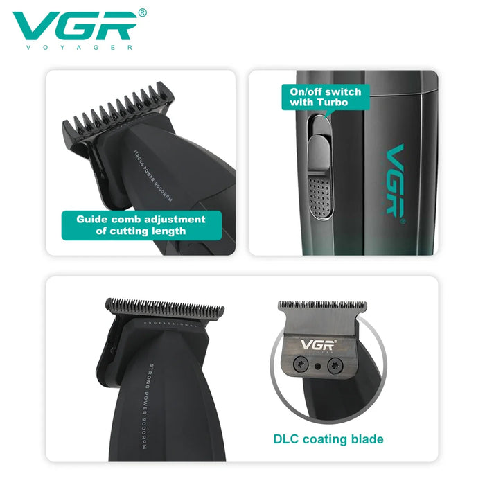 VGR Hair Clipper Professional Hair Cutting Machine Barber Rechargeable Hair Trimmer Metal Haircut Machine Clipper for Men V-906