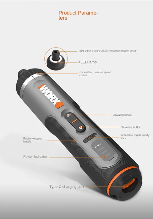 Youpin Worx 4V Electrical Screwdriver Set WX242 Smart Cordless Electric Screwdrivers USB Rechargeable Handle 30 Bit Sets Drill