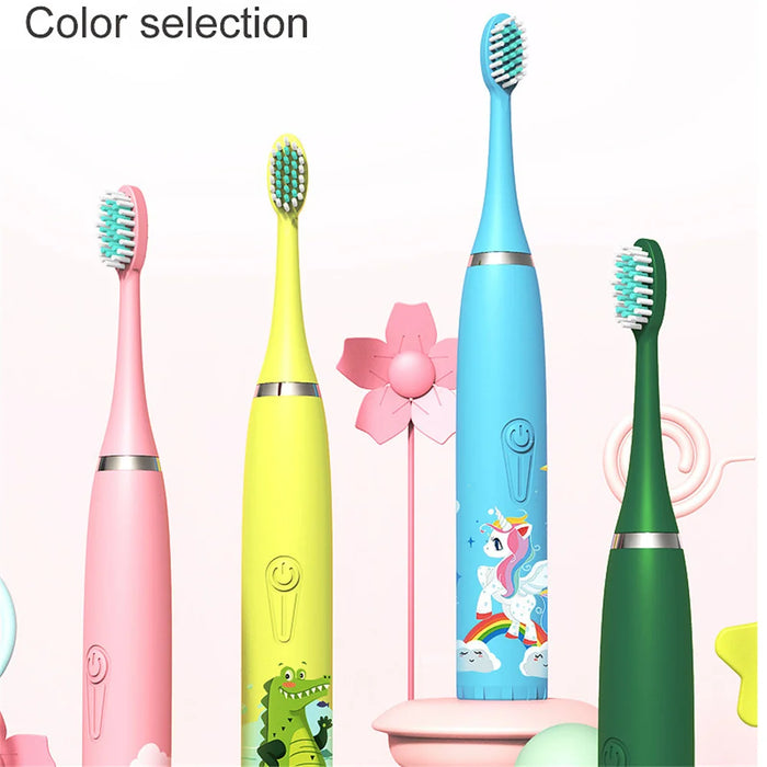 Children Electric Toothbrush With Replace Brush Heads Kids Cartoon Toothbrush Ultrasonic Sonic Electric Toothbrush With 6 Head