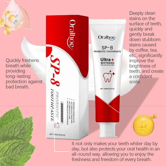 Probiotic Toothpaste SP-8 Whitening Tooth Remove Plaque Stains Teeth Whitener Oral Hygiene Clean Fresh Breath Denta 120g New