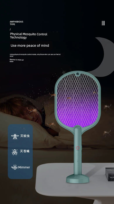 Smart For Home 2-in-1 Electric Mosquito Swatter Rechargeable Mosquito Killer Mosquito Trap Fly Electric Shock Mosquito Killer Battery Racket Swatter