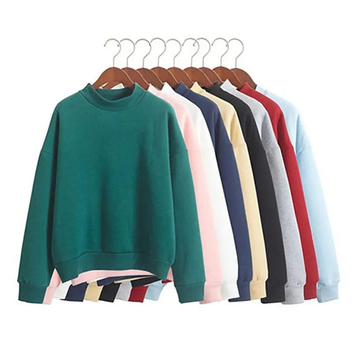 Autumn Winter Casual Women Solid Color Crew Neck Long Sleeve Sweatshirt Pullover