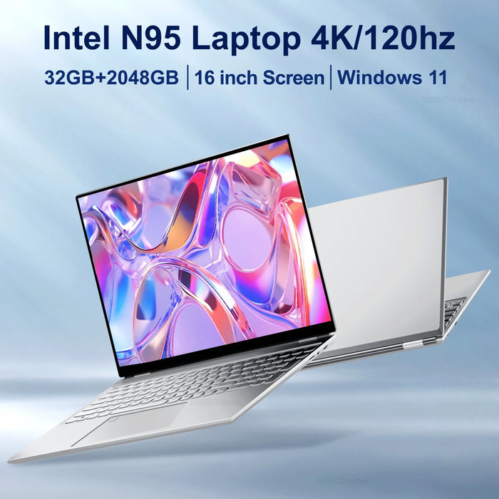 Global 16'' Laptop Intel N95 2.5K HD 240HZ Display 32GB+2TB Windows 11 Pro Office Gaming Notebook Computer Fingerprint Unlock PC