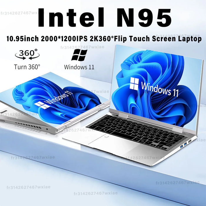 New 10.95 inch 360° Flip OLED Touch Screen Laptop Windows 11 Intel N95 16GB DDR5 RAM 2TB SSD ROM Aluminum alloy body