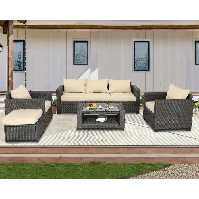 7 Pieces Patio Furniture Sets Outdoor Rattan Wicker Conversation Sofa Garden Sectional Sets With Washable Garden Furniture Sets