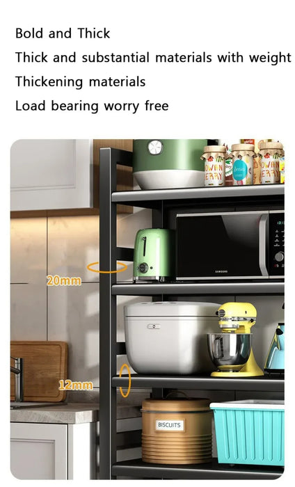 Kitchen Storage Basket Multi-Layer Floor Room Trolley Rack Kitchen Trolley Storage Basket Movable Pot Rack Microwave Shelf Cart