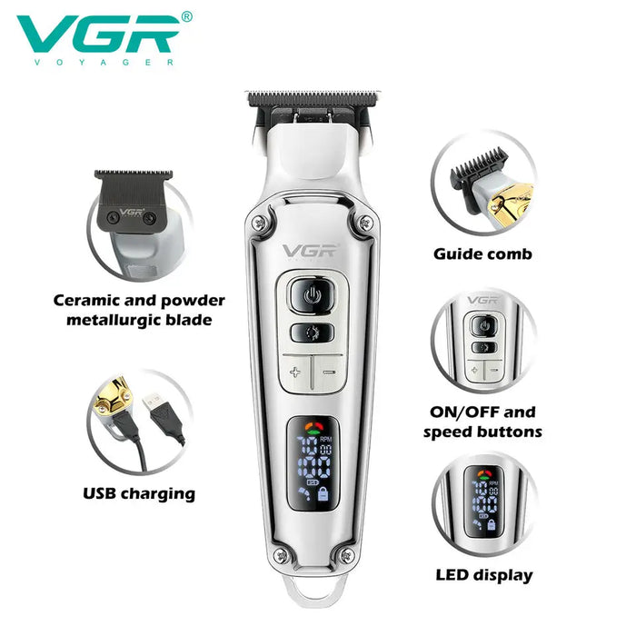 VGR Cordless Professional Hair Trimmer For Men Beard Trimmer USB Electric Hair Clipper Edge Razor Hair Cutter Machine