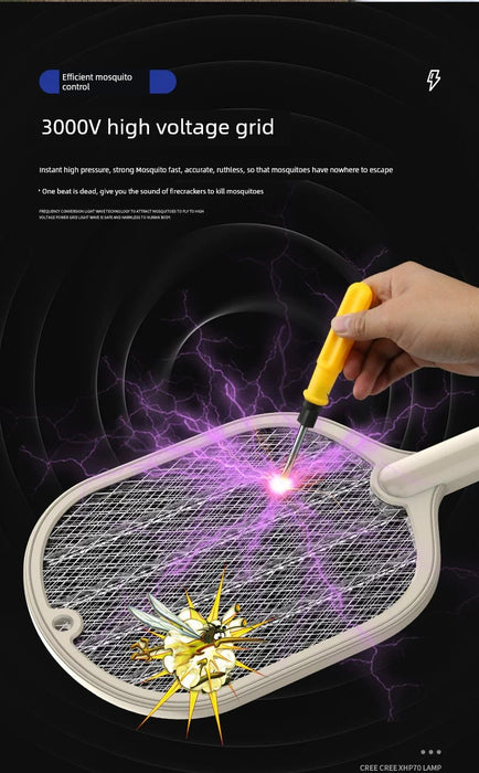 Smart For Home 2-in-1 Electric Mosquito Swatter Rechargeable Mosquito Killer Mosquito Trap Fly Electric Shock Mosquito Killer Battery Racket Swatter