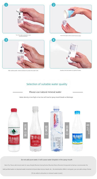 Portable Moisturizing Sprayer Small Humidifier Portable Handheld Facial Vaporizer Student Nano Water Replenishing Instrument Water Replenishing Device