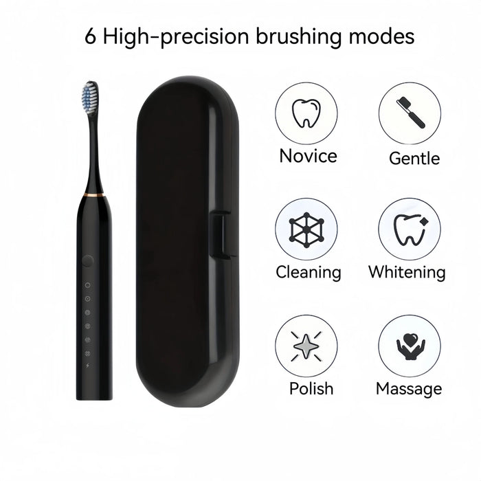 Sonic Electric Toothbrush - 8 Brush Heads & USB Rechargeable Tooth Brush - Black Travel Case & 6 Modes Smart Timer - Effective T