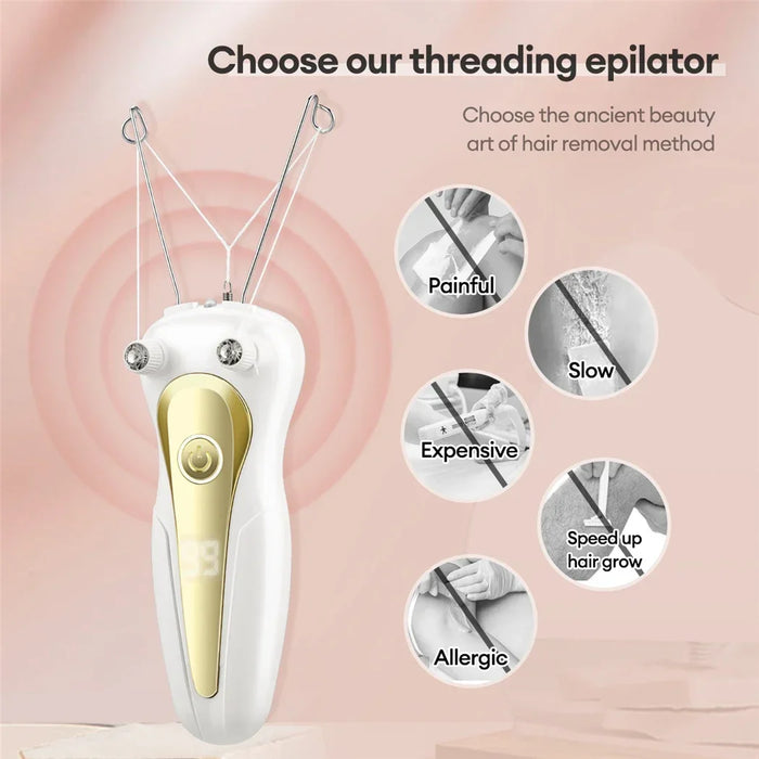 Mini Electric Hair Remover Facial Hair Removal Defeatherer Women Beauty Epilator Body Arm Cotton Thread Depilator LCD Display