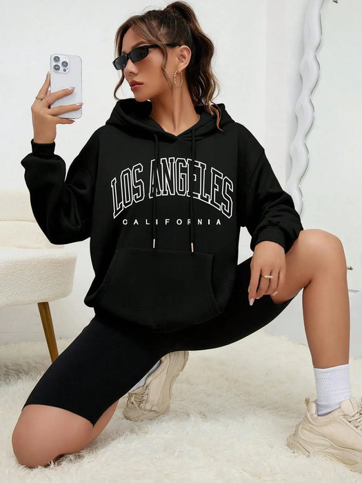 Los Angeles Creative Art Word Printing Women Hoody Simple Pocket Hoodie Fashion Autumn Pullover Comfortable Female Tracksuit