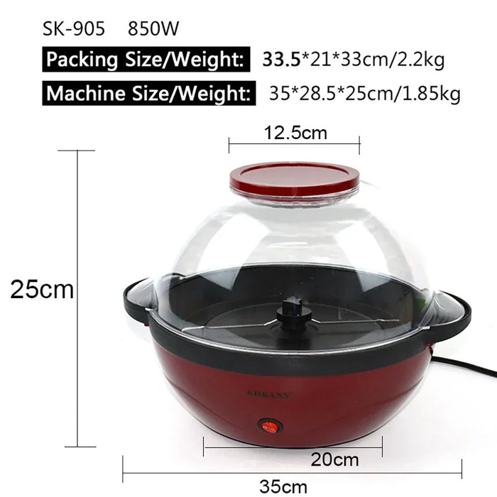 Popcorn Maker Machine, Nonstick Plate, Electric Stirring with Quick-Heat Technology, Cool Touch Handles, Healthy Less Fat, 850W