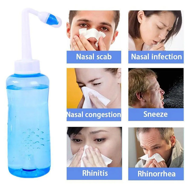 300mL Nose Nasal Wash System Pot Sinus Allergies Relief Rinse Neti Children Adults Plastic Blue Bottle Equipment Practical New