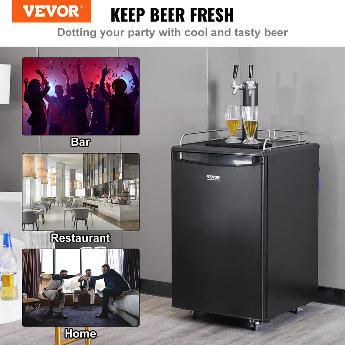 VEVOR Beer Kegerator Dual Tap Draft Beer Dispenser Full Size Keg Refrigerator with CO2 Cylinder Shelves Drip Tray & Rail Black