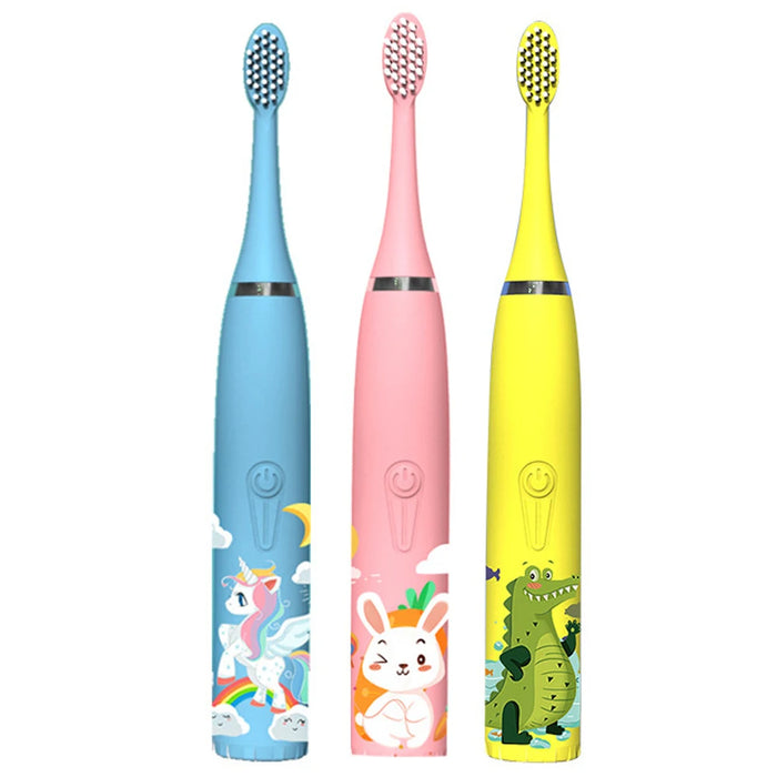 Children Electric Toothbrush With Replace Brush Heads Kids Cartoon Toothbrush Ultrasonic Sonic Electric Toothbrush With 6 Head