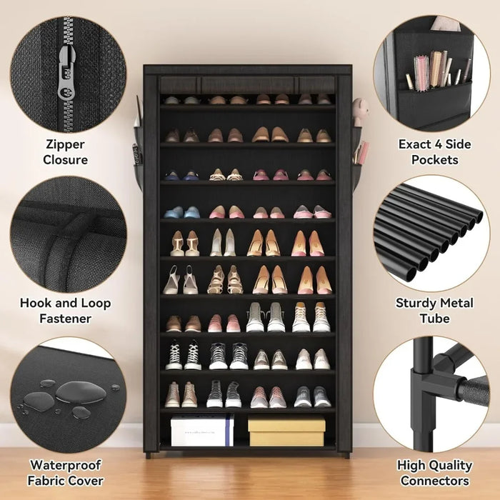 Shoerack Large Capacity Stackable Tall Shoe Shelf Storage to 50-55 Pairs Shoes and Boots Sturdy Metal Free Standing Organizer