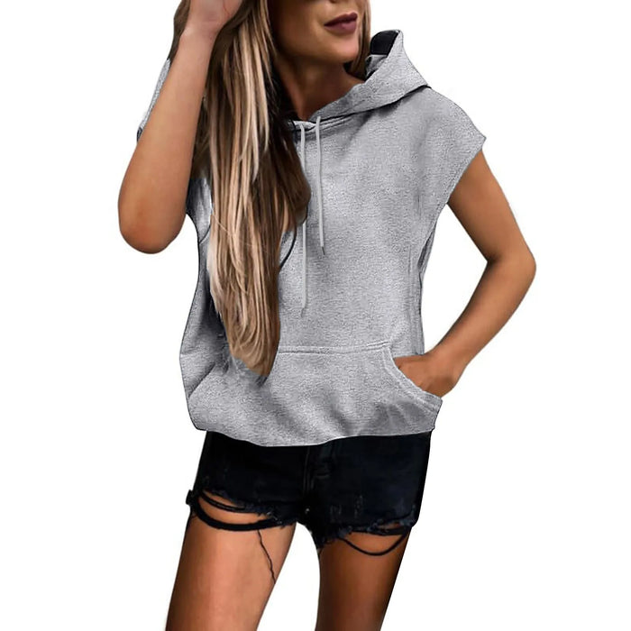 Women Sweatshirt Pullovers Short Sleeves Hoodies Fashion Solid Hooded Spring Summer 2024 Loose Tops High Street Hooded