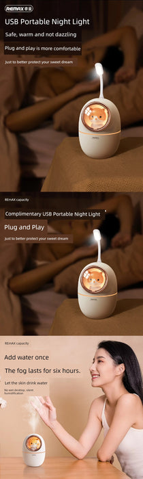 Remax Cute Pet Space Capsule Humidifier Ultra-Quiet Nano Fine Sprays USB Portable Small Night Lamp Automatic Power off Neutral