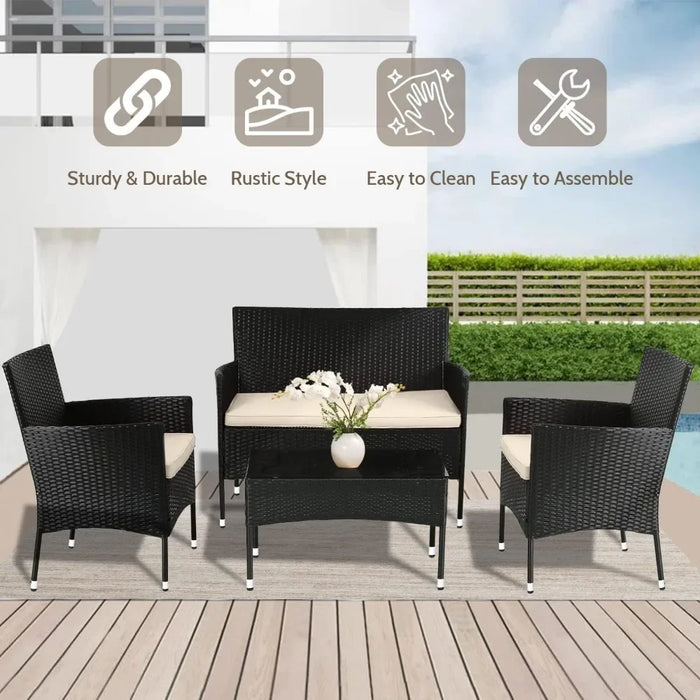 Patio Furniture Set 4 Pieces Outdoor Rattan Chair Wicker Sofa Garden Conversation Bistro Sets for Yard patio furniture outdoor