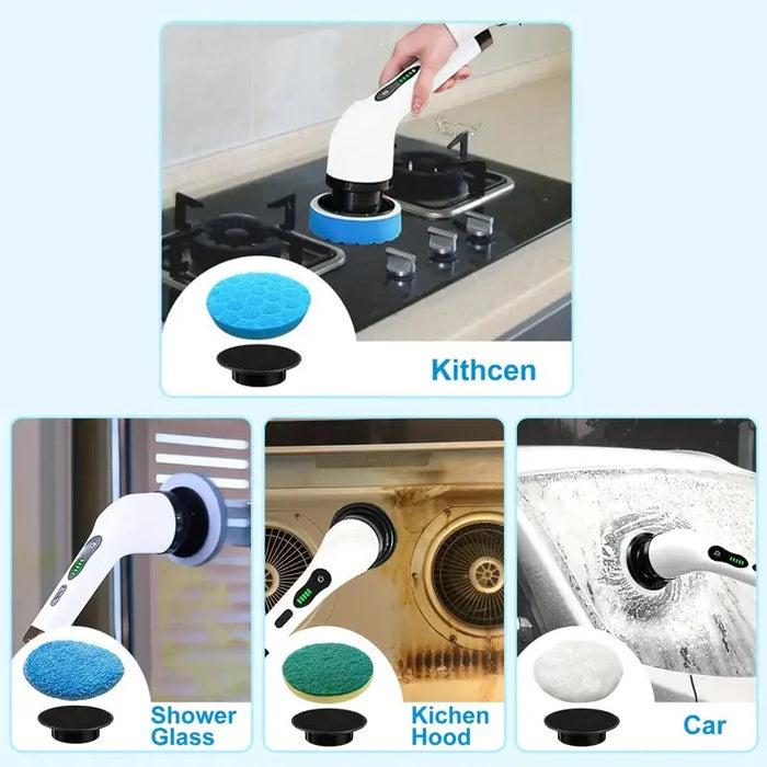 1set, Electric Cleaning Brush, Electric Rotary Floor Scrubber, Wireless Electric Rotary Scrubber, Replaceable 7 Brush Heads And