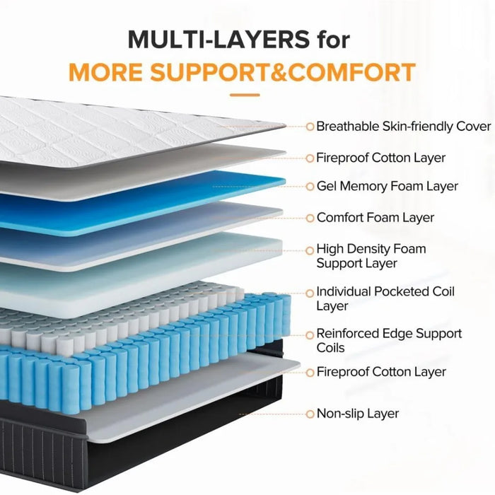 King Size Mattress, 12 Inch Medium Firm Hybrid Mattress with Pocketed Springs and Cool Gel Memory Foam