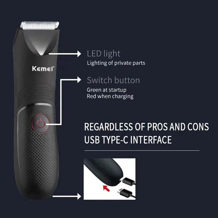 Kemei KM-1838 Groin Area Hair Trimmer Lawn Mower Ceramic Blade Waterproof Wet Dry Clippers Pubic Armpit Body Hair Hygiene Razor